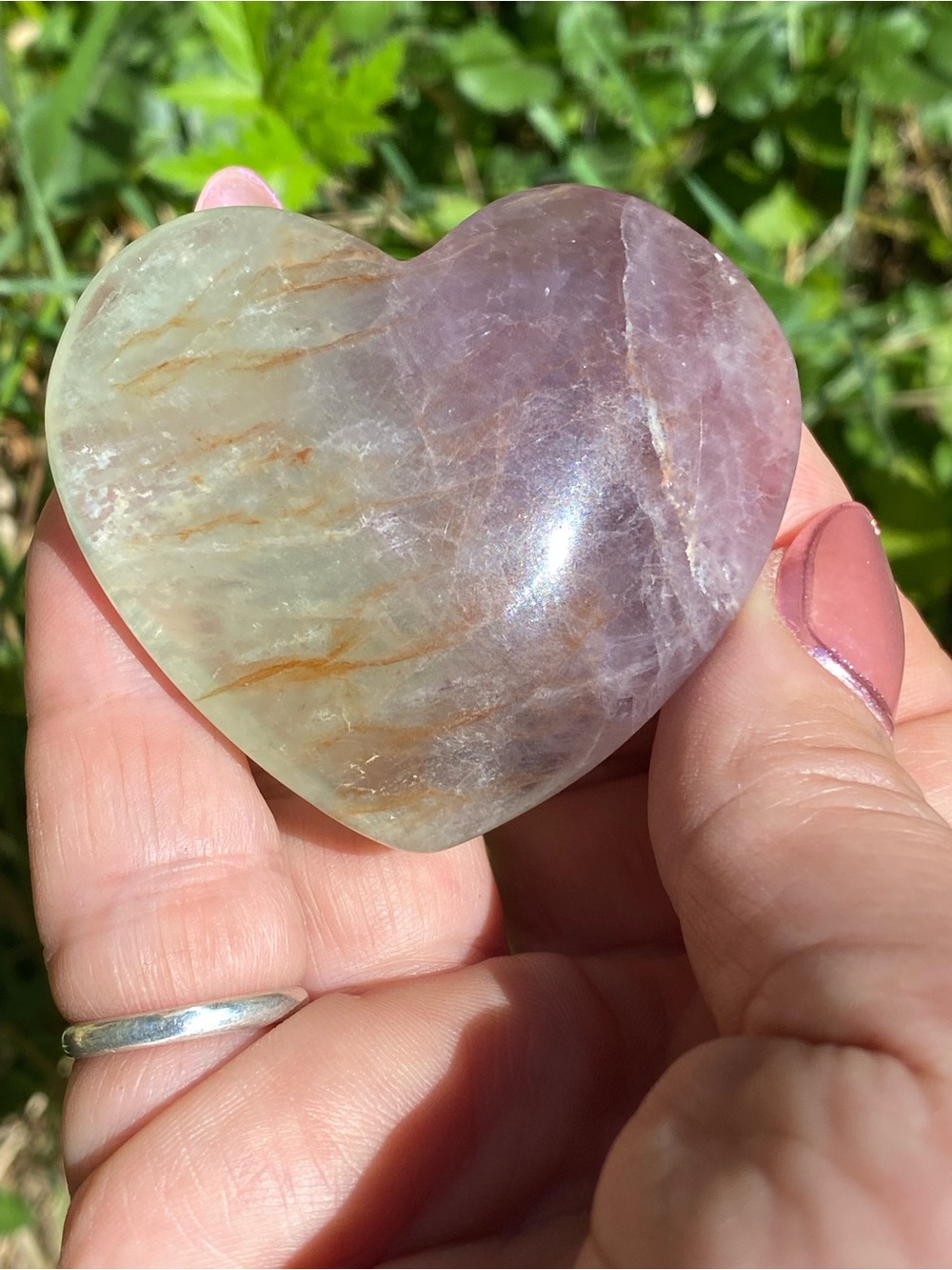 Fluorite heart shaped stone carving